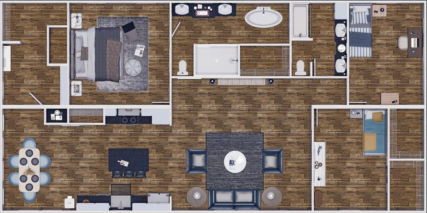 The MOUNTAIN BREEZE 3260 Floor Plan. This Manufactured Mobile Home features 3 bedrooms and 2 baths.