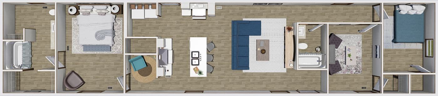 The SENSATION Floor Plan. This Manufactured Mobile Home features 3 bedrooms and 2 baths.