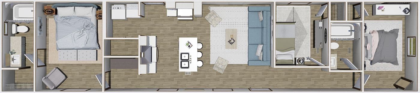 The THE INTUITION Floor Plan. This Manufactured Mobile Home features 3 bedrooms and 2 baths.