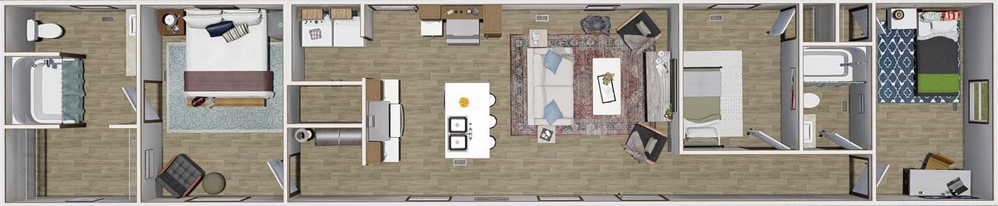 The THE DYNAMIC Floor Plan. This Manufactured Mobile Home features 3 bedrooms and 2 baths.