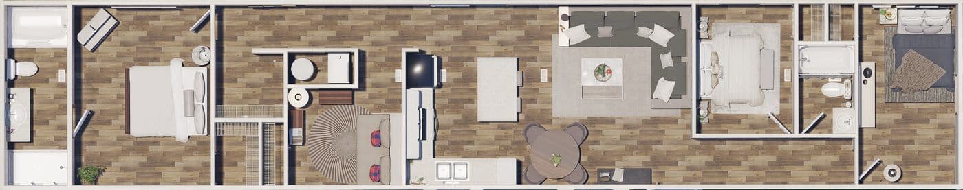 The ASPEN Floor Plan. This Manufactured Mobile Home features 3 bedrooms and 2 baths.