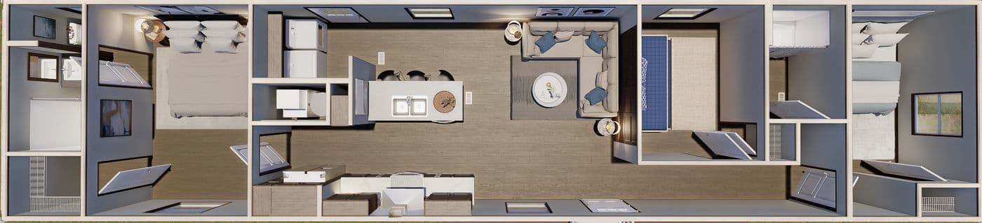 The CLARK Floor Plan. This Manufactured Mobile Home features 3 bedrooms and 2 baths.