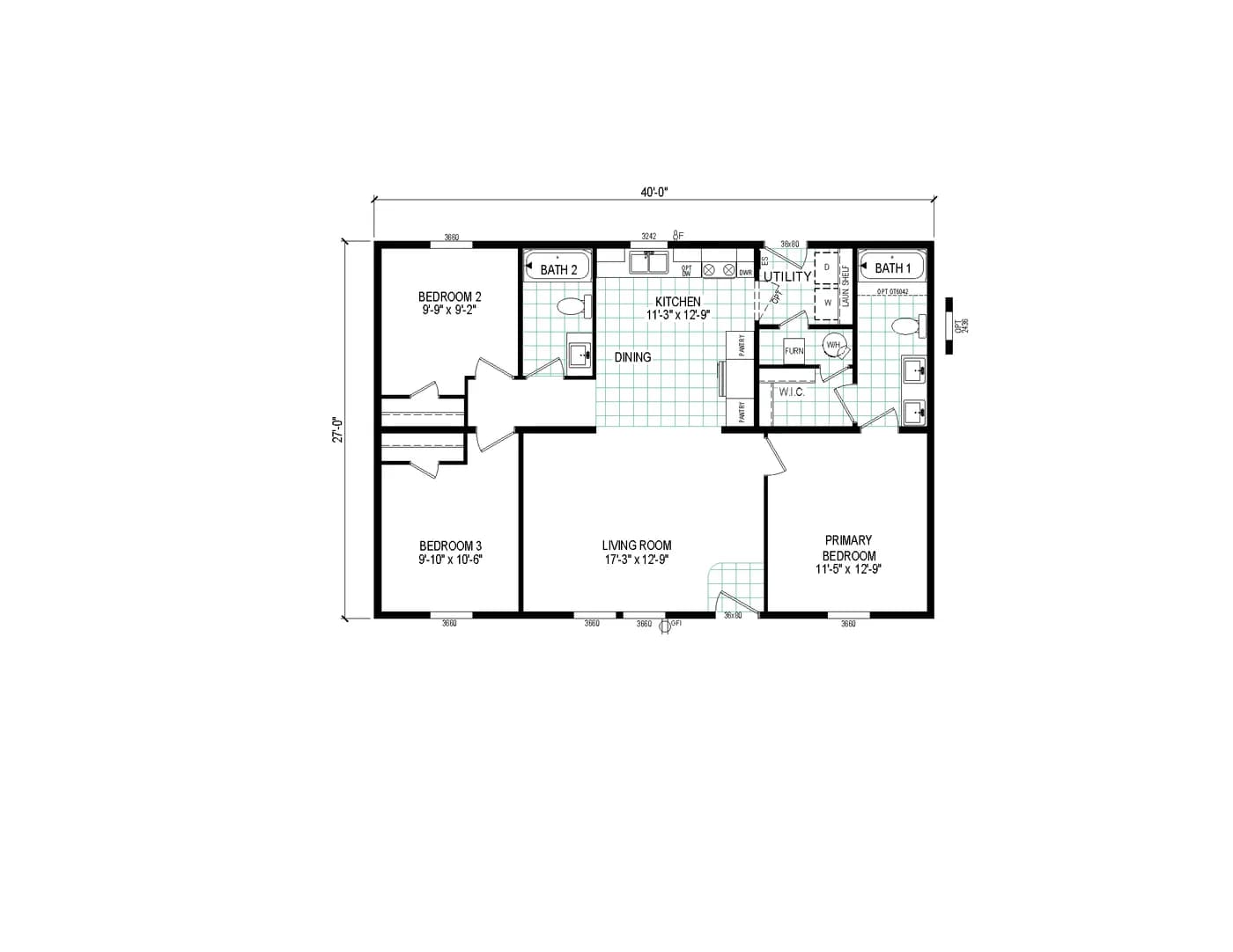 The 4028-E751 THE PULSE Floor Plan. This Manufactured Mobile Home features 3 bedrooms and 2 baths.