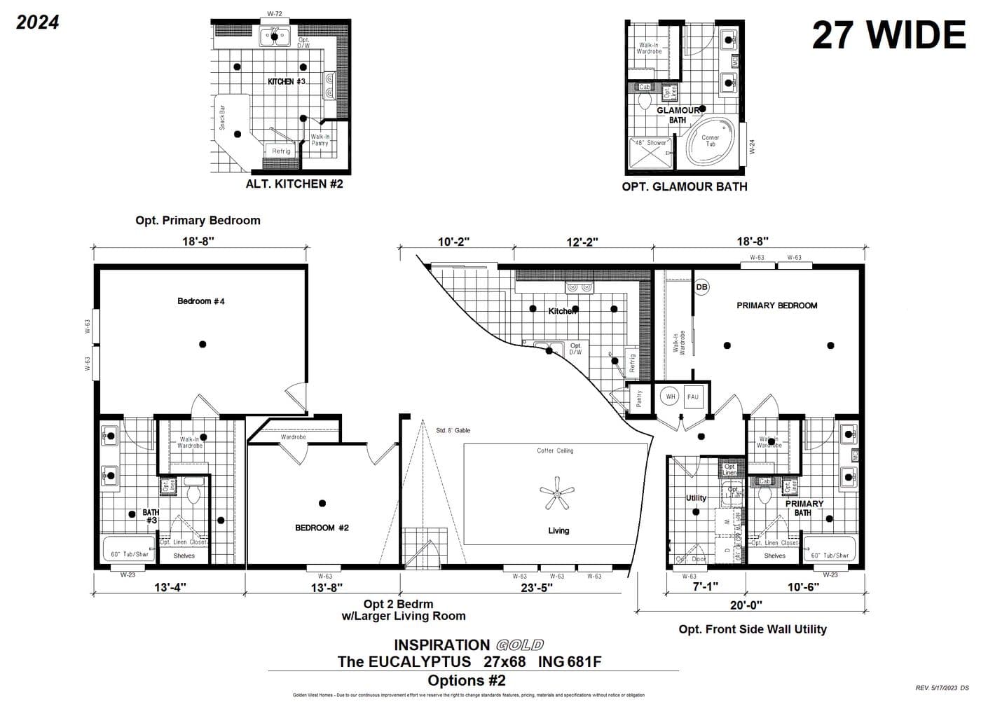 The ING681F EUCALYPTUS GW Floor Plan. This Manufactured Mobile Home features 3 bedrooms and 2 baths.