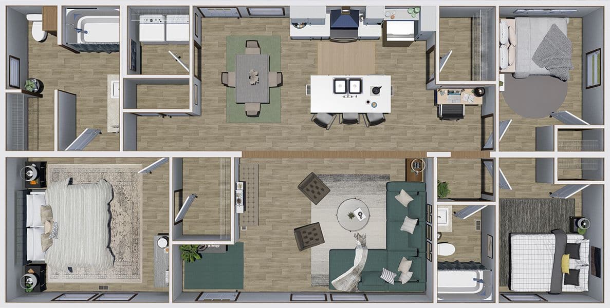 The THE GLIMPSE Floor Plan. This Manufactured Mobile Home features 3 bedrooms and 2 baths.