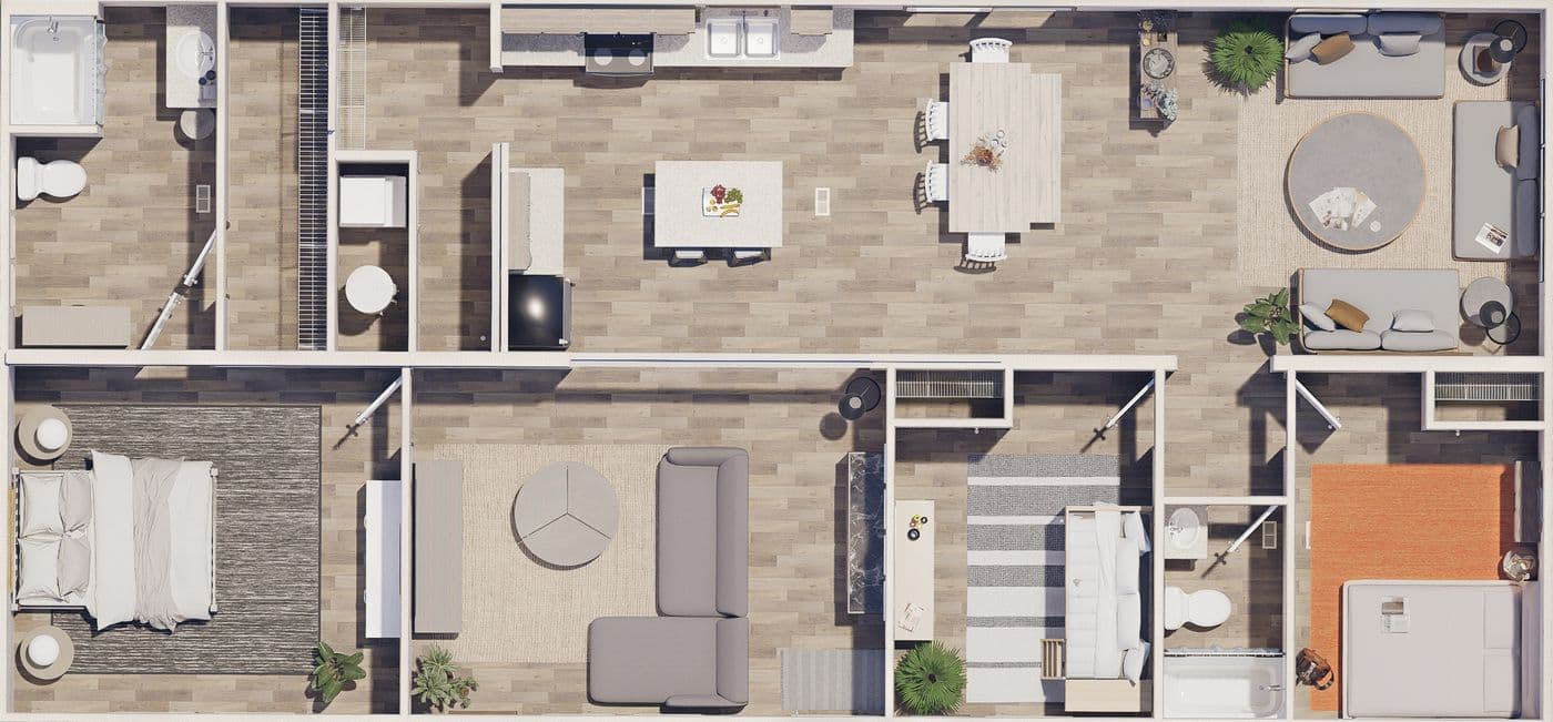 The CEDAR Floor Plan. This Manufactured Mobile Home features 3 bedrooms and 2 baths.