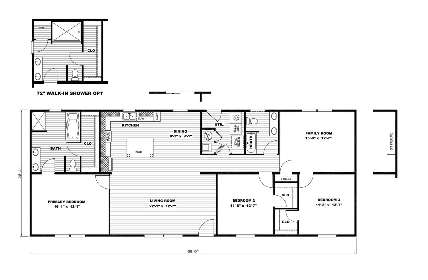 Floor plan for ULTRA FLEX HERCULES 28X68 3BR