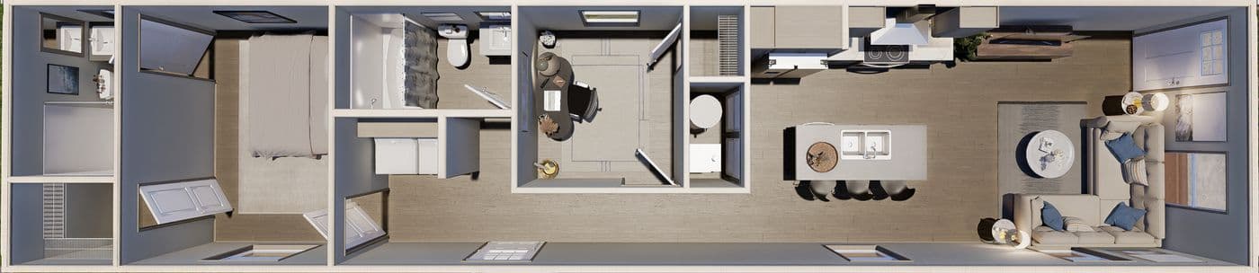 The CORTES Floor Plan. This Manufactured Mobile Home features 2 bedrooms and 2 baths.