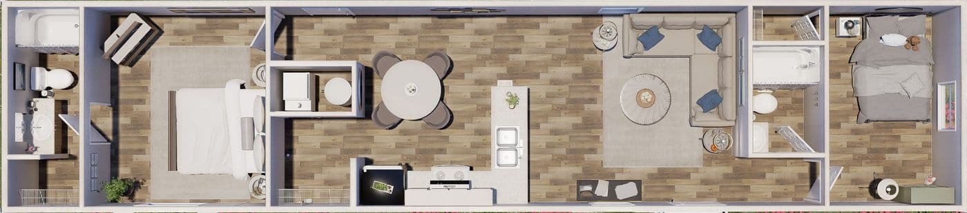 The DOGWOOD Floor Plan. This Manufactured Mobile Home features 2 bedrooms and 2 baths.