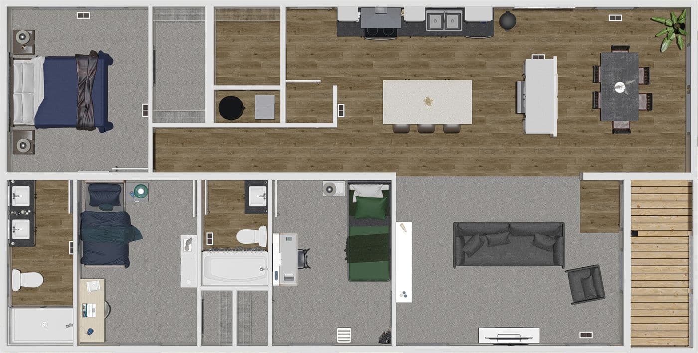 The JOHNNY B GOODE Floor Plan. This Manufactured Mobile Home features 3 bedrooms and 2 baths.