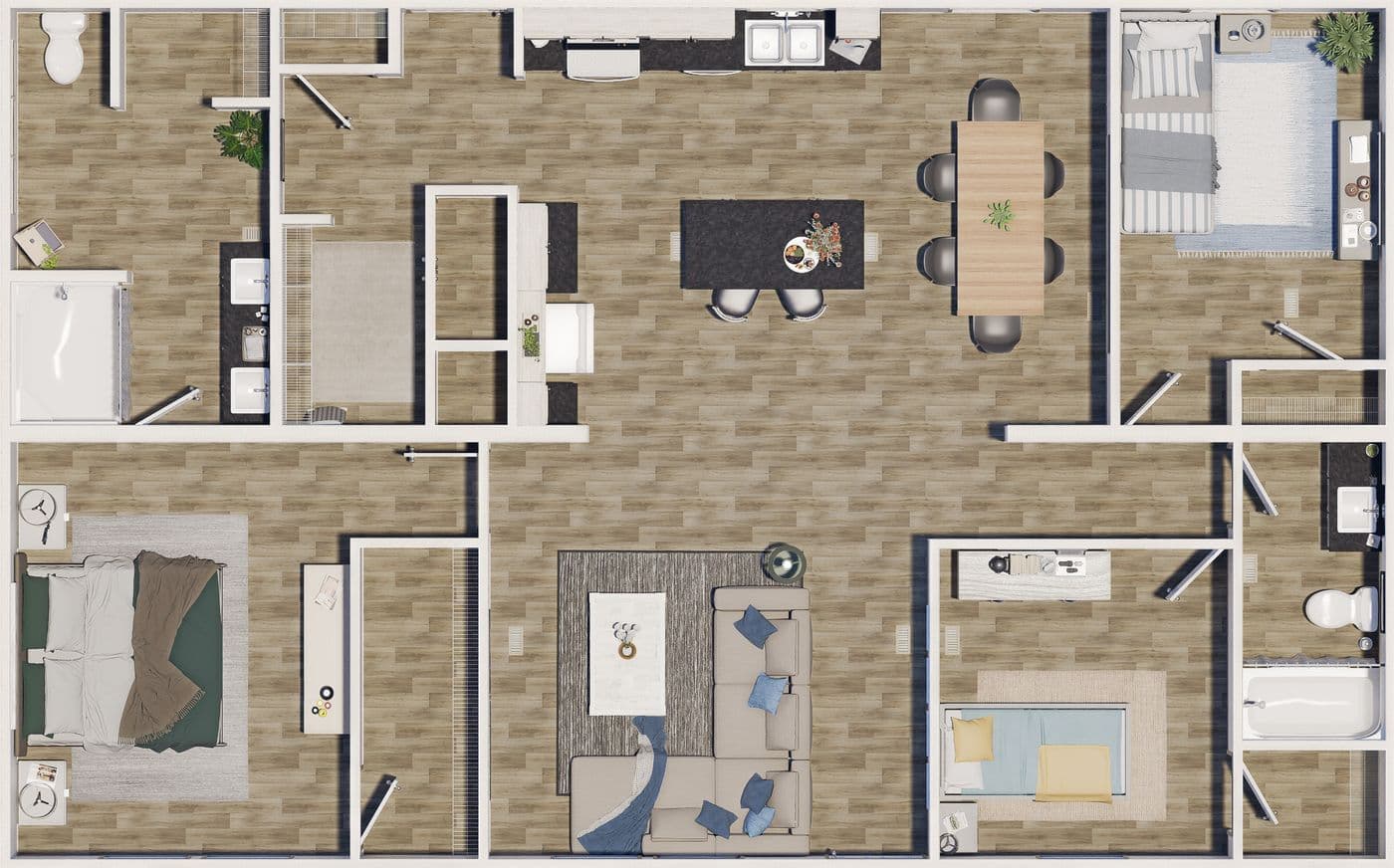 The GROVE Floor Plan. This Manufactured Mobile Home features 3 bedrooms and 2 baths.