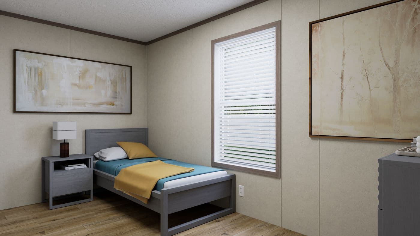 The 7216-CC01 CORNERSTONE 72 Guest Bedroom. This Manufactured Mobile Home features 3 bedrooms and 2 baths.