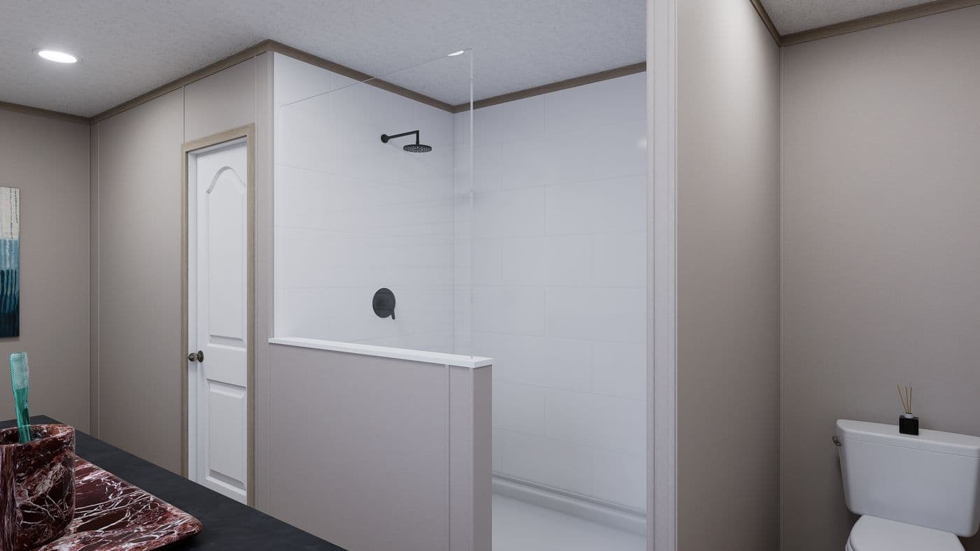 The MOUNTAIN BREEZE 3260 Primary Bathroom. This Manufactured Mobile Home features 3 bedrooms and 2 baths.