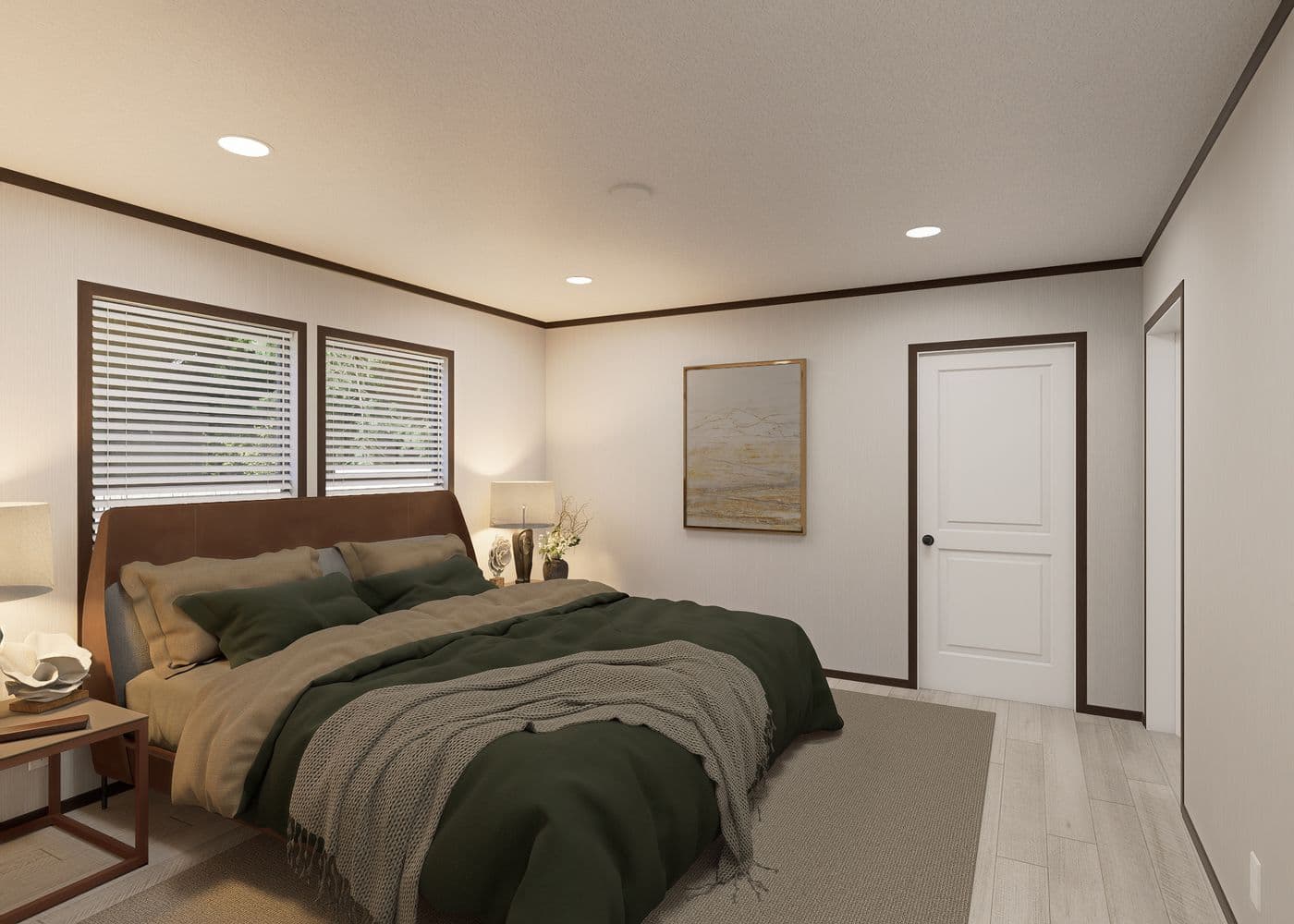 The SAPPHIRE Primary Bedroom. This Manufactured Mobile Home features 4 bedrooms and 2 baths.