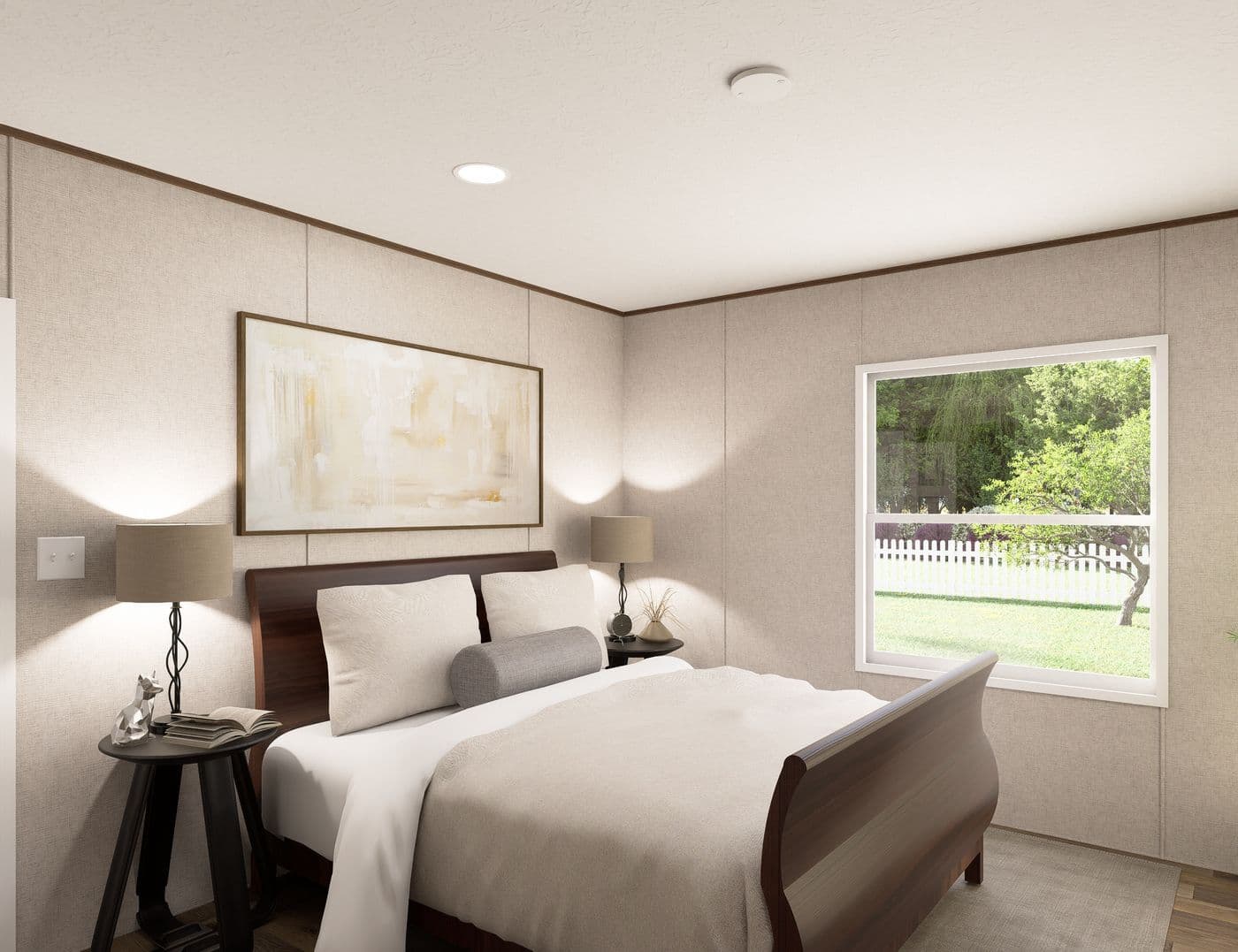 The DOGWOOD Primary Bedroom. This Manufactured Mobile Home features 2 bedrooms and 2 baths.