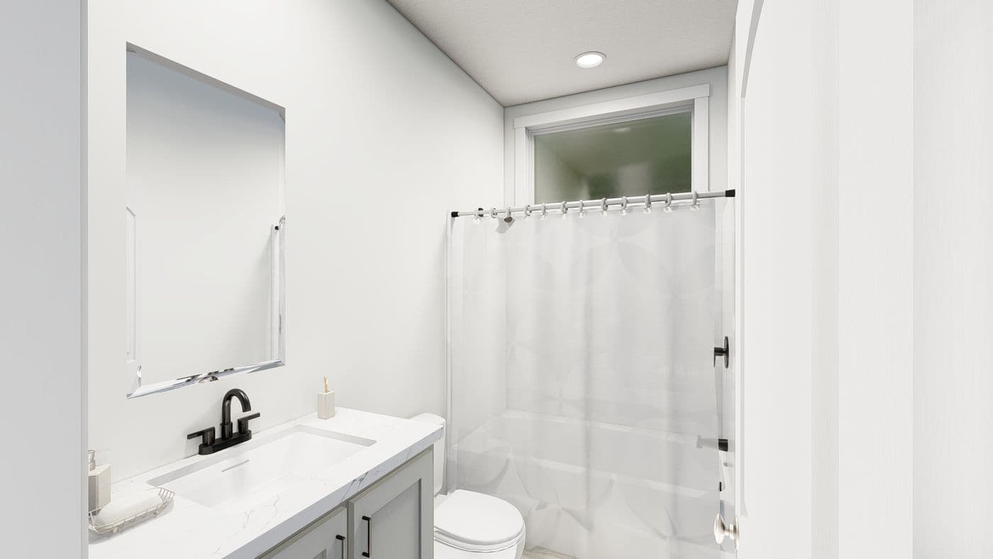 The HIP-2856-3C BOSTON Guest Bathroom. This Manufactured Mobile Home features 3 bedrooms and 2 baths.