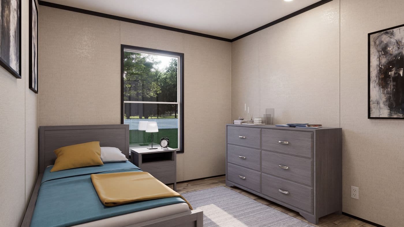 The THE MOUNTAINEER 52 Bedroom. This Manufactured Mobile Home features 3 bedrooms and 2 baths.