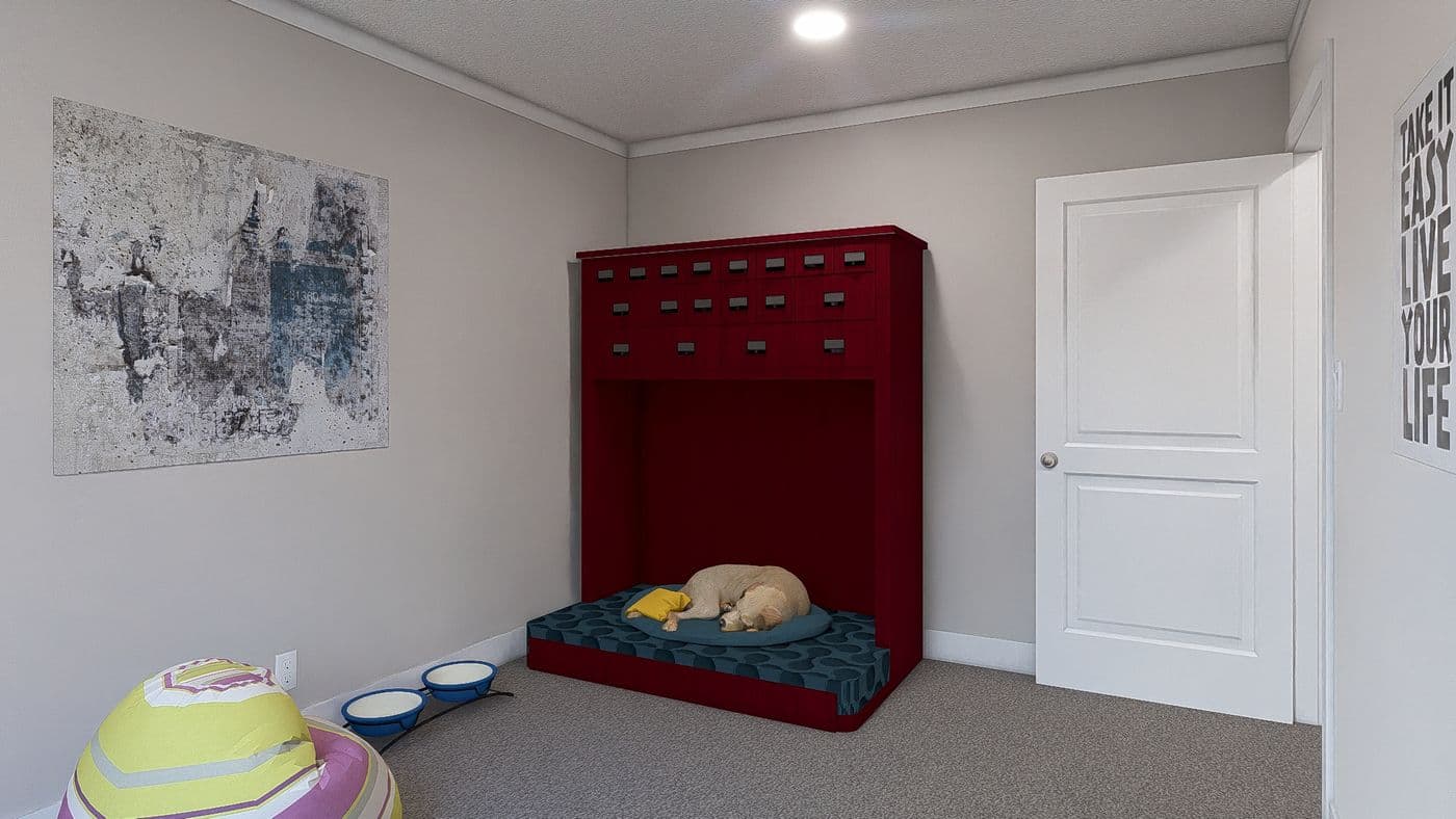 The ROCKET MAN Guest Bedroom. This Modular Home features 3 bedrooms and 2 baths.