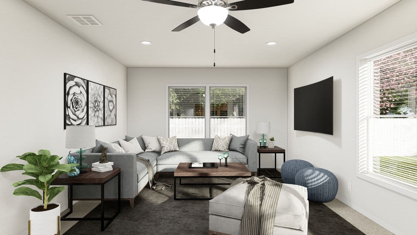 The DRM711F 71' DREAM Family Room. This Manufactured Mobile Home features 5 bedrooms and 3 baths.