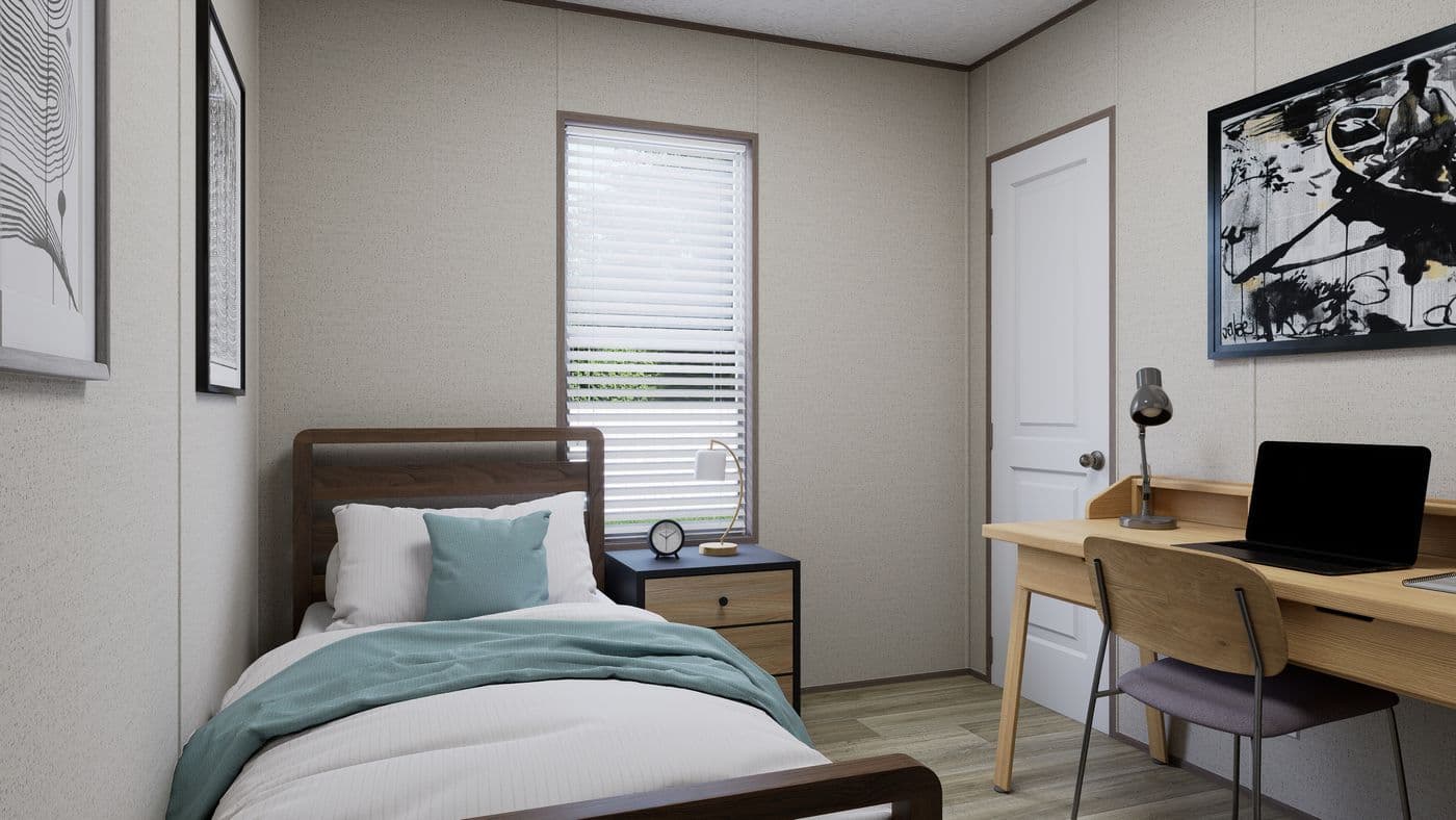 The GLACIER VISTA Guest Bedroom. This Manufactured Mobile Home features 4 bedrooms and 2 baths.