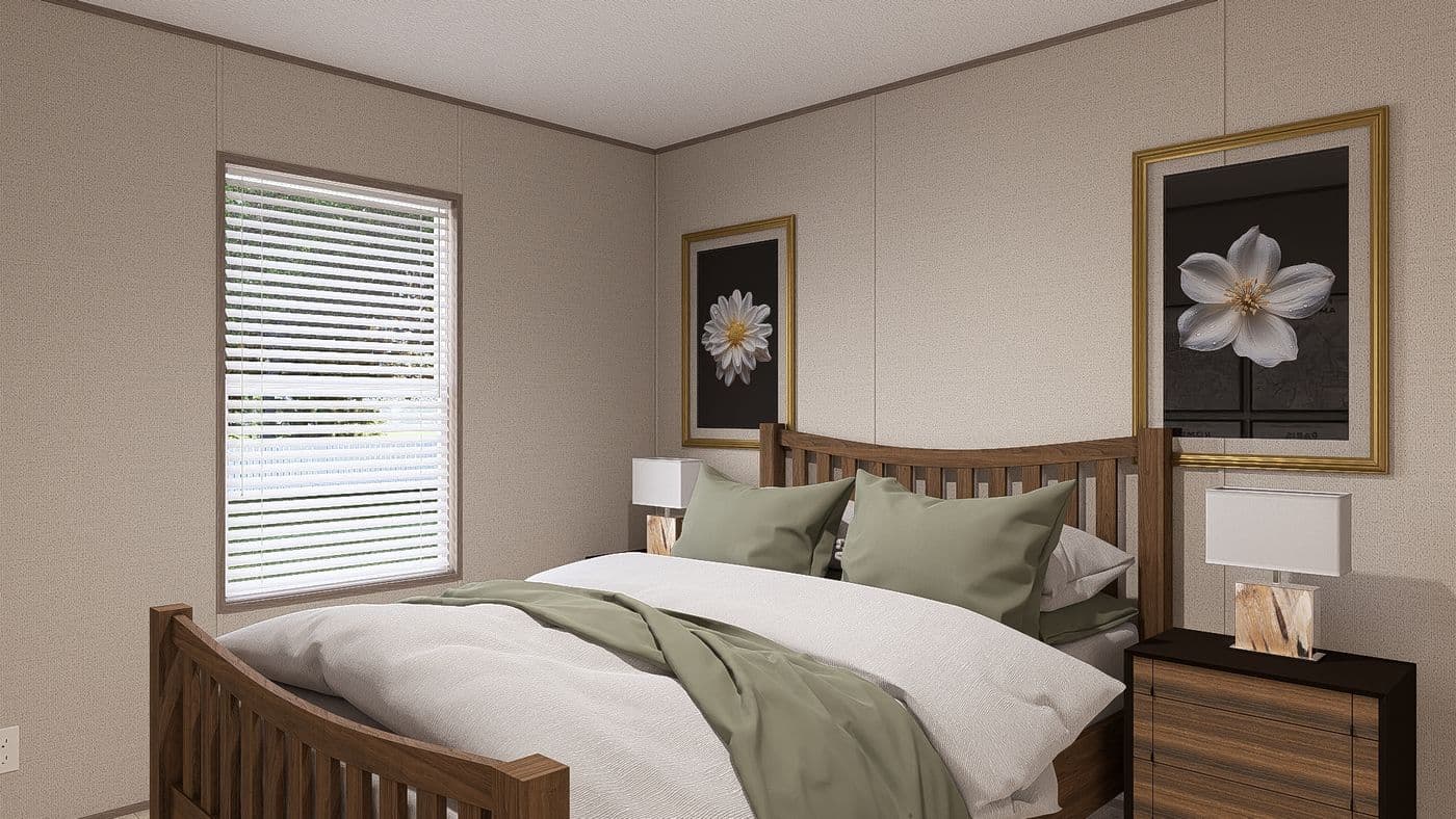 The BLAZER 48 A Primary Bedroom. This Manufactured Mobile Home features 2 bedrooms and 1 bath.