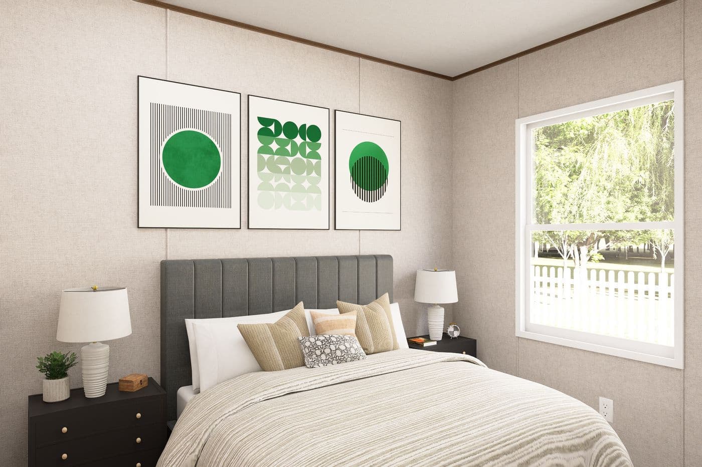 The HICKORY Primary Bedroom. This Manufactured Mobile Home features 3 bedrooms and 2 baths.