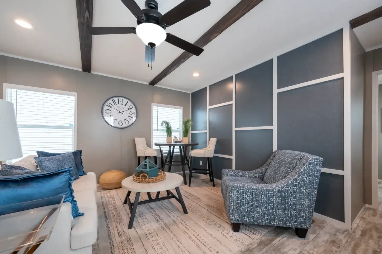 The LIBERTY Living Room. This Manufactured Mobile Home features 3 bedrooms and 2 baths.
