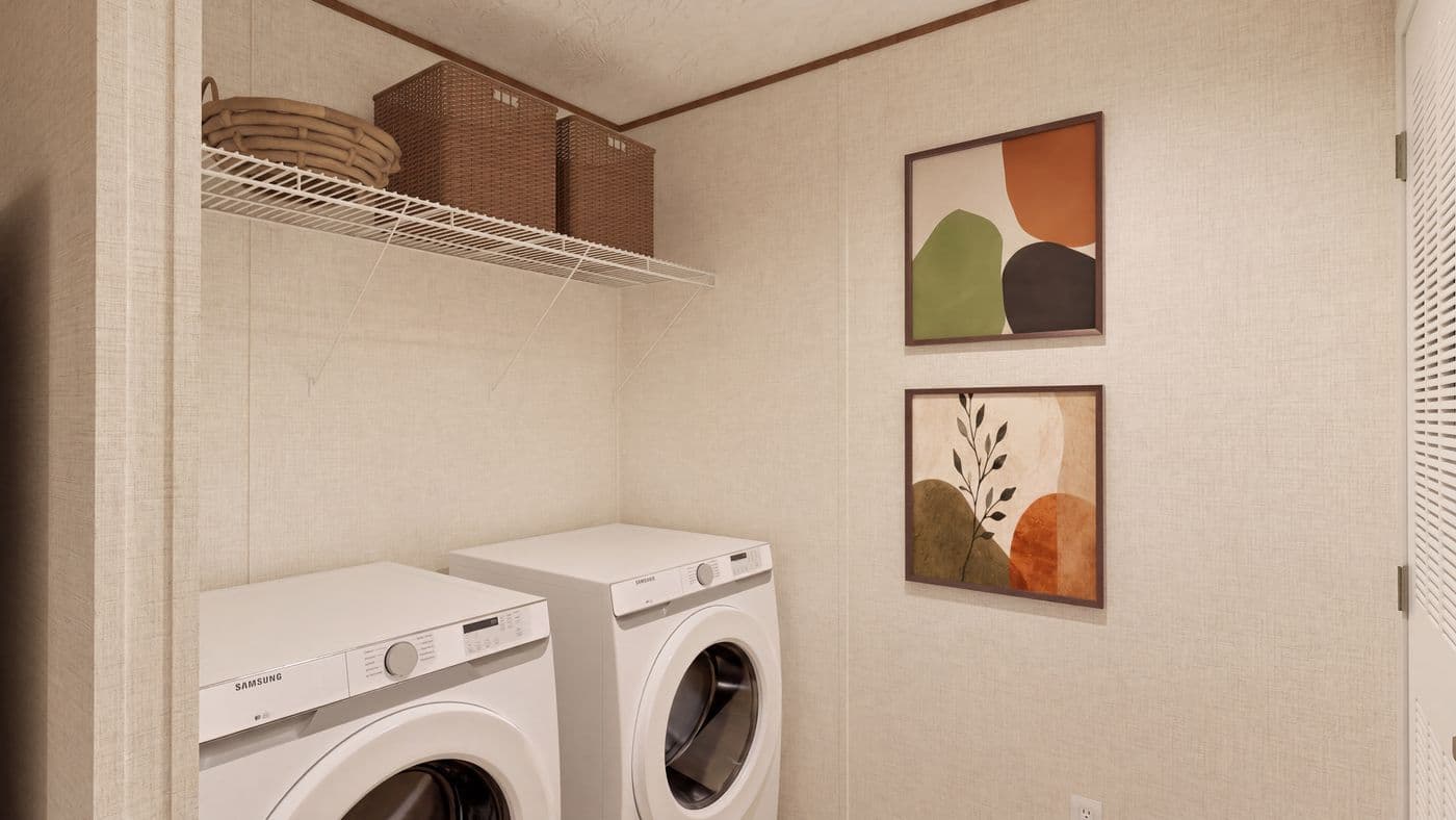 The MAGNOLIA Utility Room. This Manufactured Mobile Home features 3 bedrooms and 2 baths.