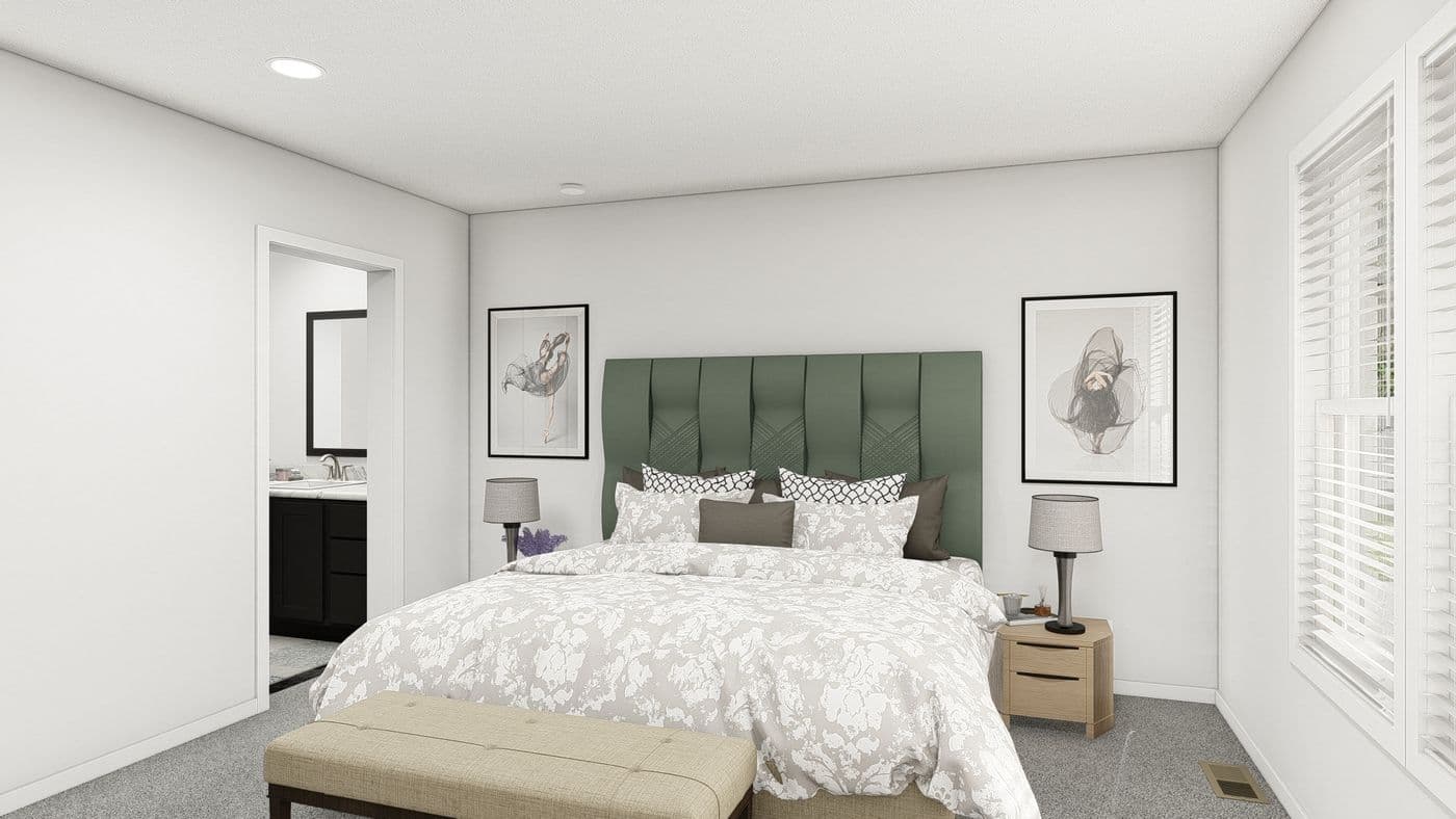 The DRM486F 48' DREAM Primary Bedroom. This Manufactured Mobile Home features 4 bedrooms and 2 baths.