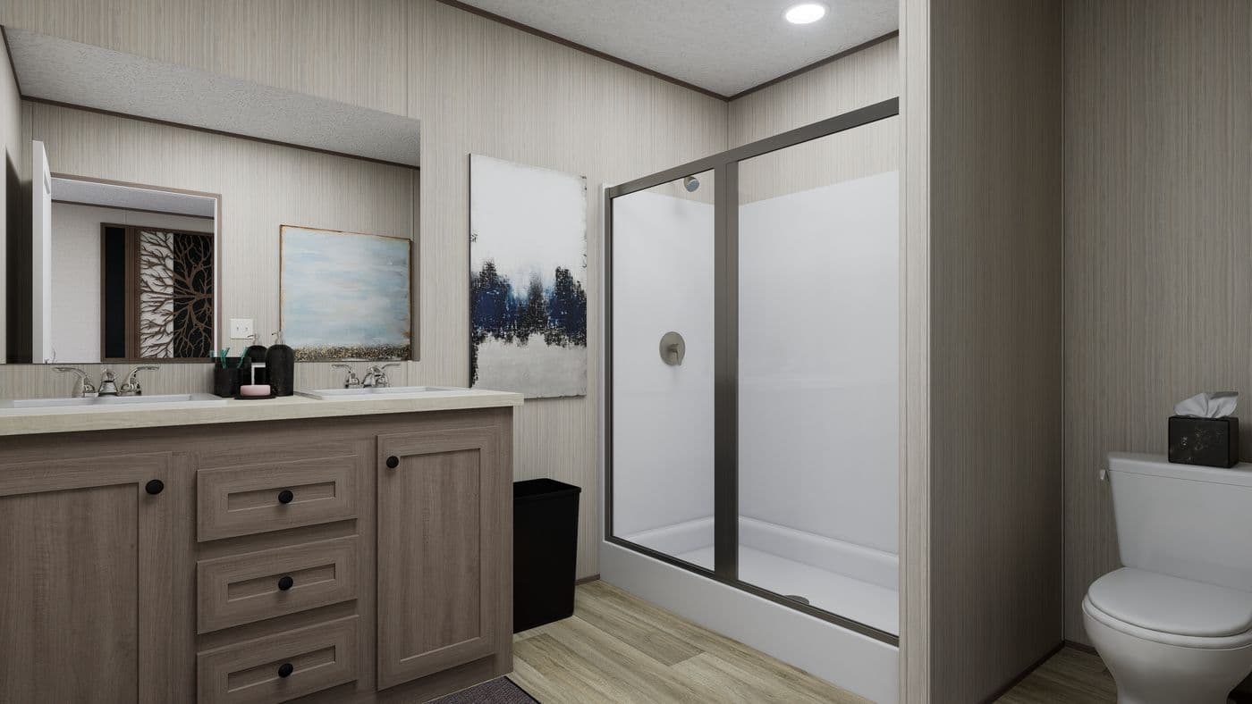 The ROCKY VALLEY Primary Bathroom. This Manufactured Mobile Home features 3 bedrooms and 2 baths.
