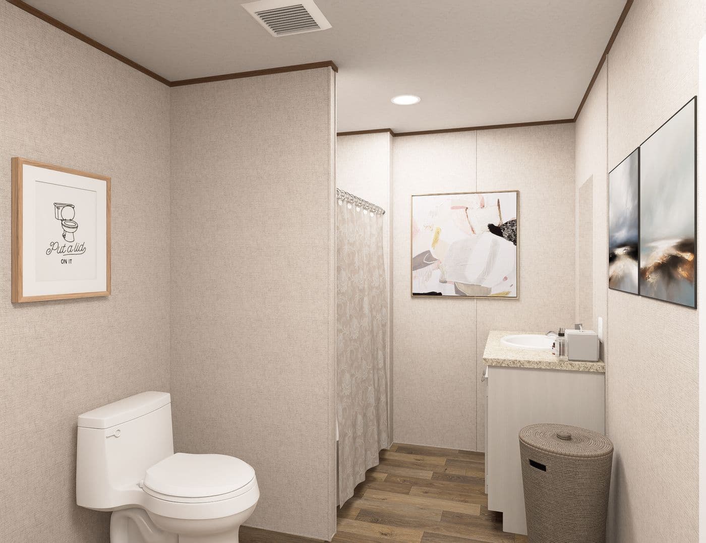 The REDWOOD Primary Bathroom. This Manufactured Mobile Home features 5 bedrooms and 3 baths.