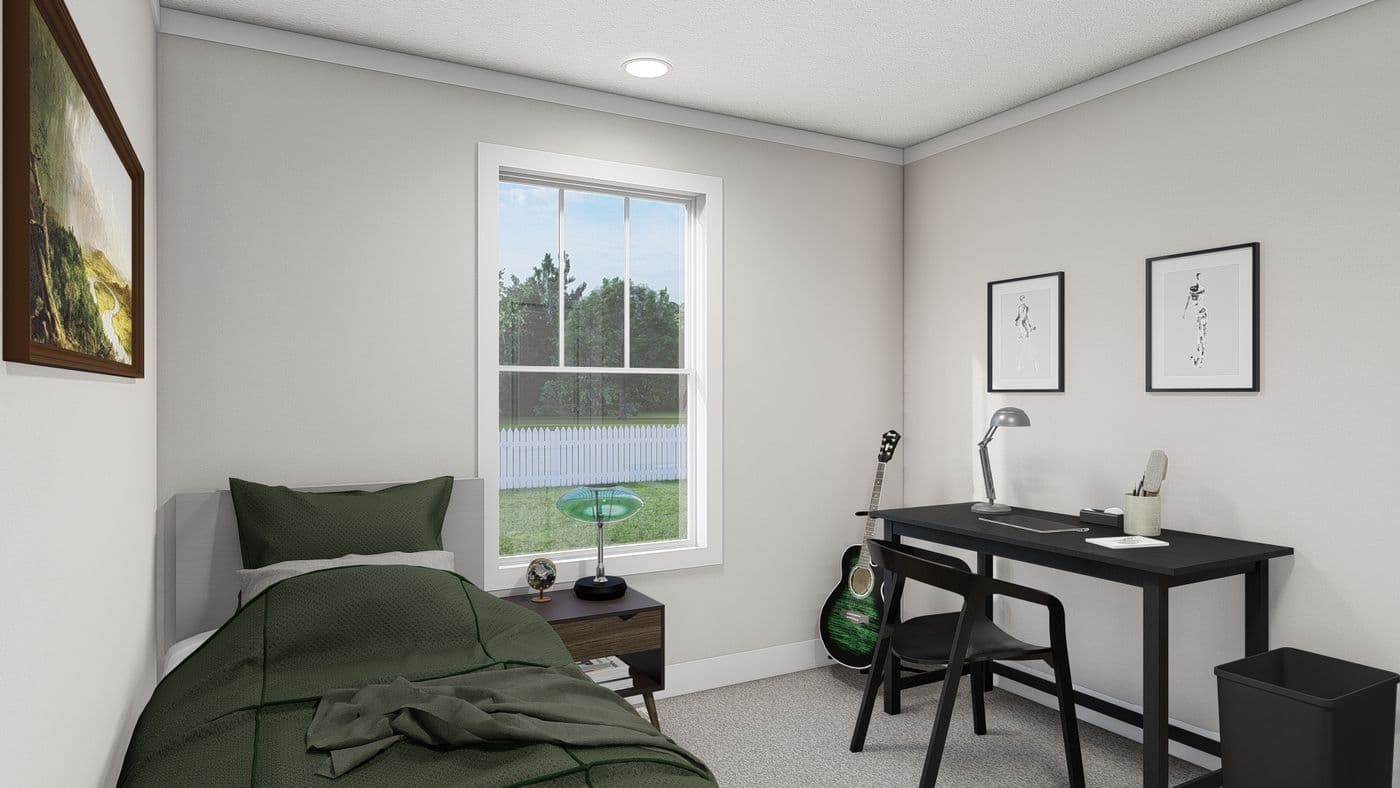 The THREE LITTLE BIRDS Bedroom. This Manufactured Mobile Home features 3 bedrooms and 2 baths.