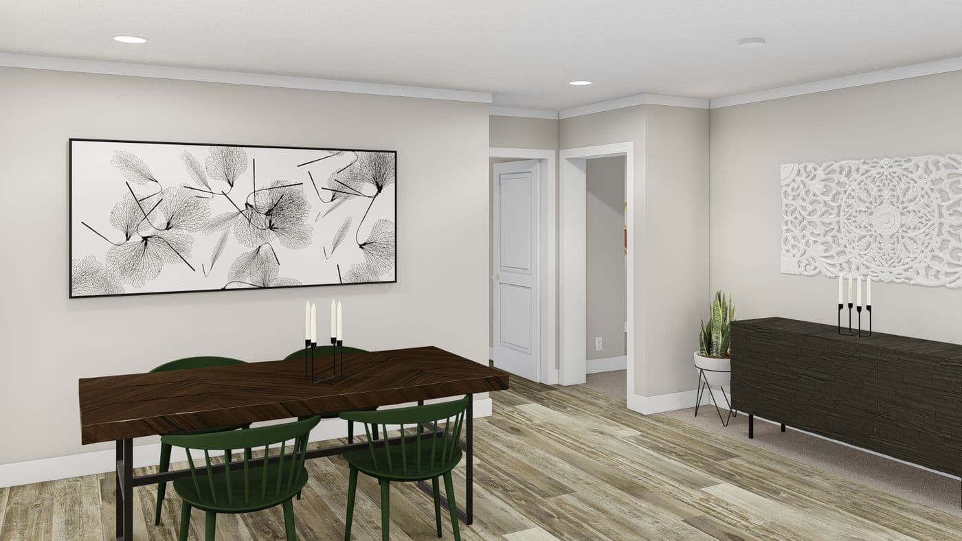 The WINCHESTER FLEX 32 WIDE Dining Room. This Manufactured Mobile Home features 4 bedrooms and 2 baths.