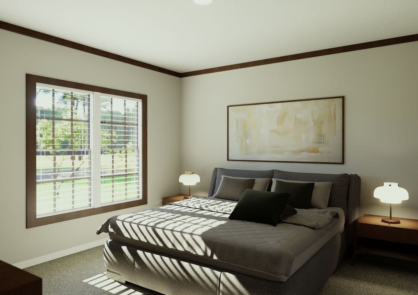 The THE ELITE Primary Bedroom. This Manufactured Mobile Home features 3 bedrooms and 2 baths.