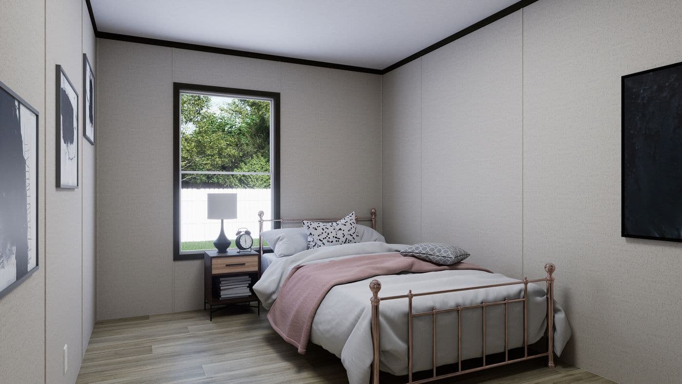 The FLOURISH Bedroom. This Manufactured Mobile Home features 3 bedrooms and 2 baths.