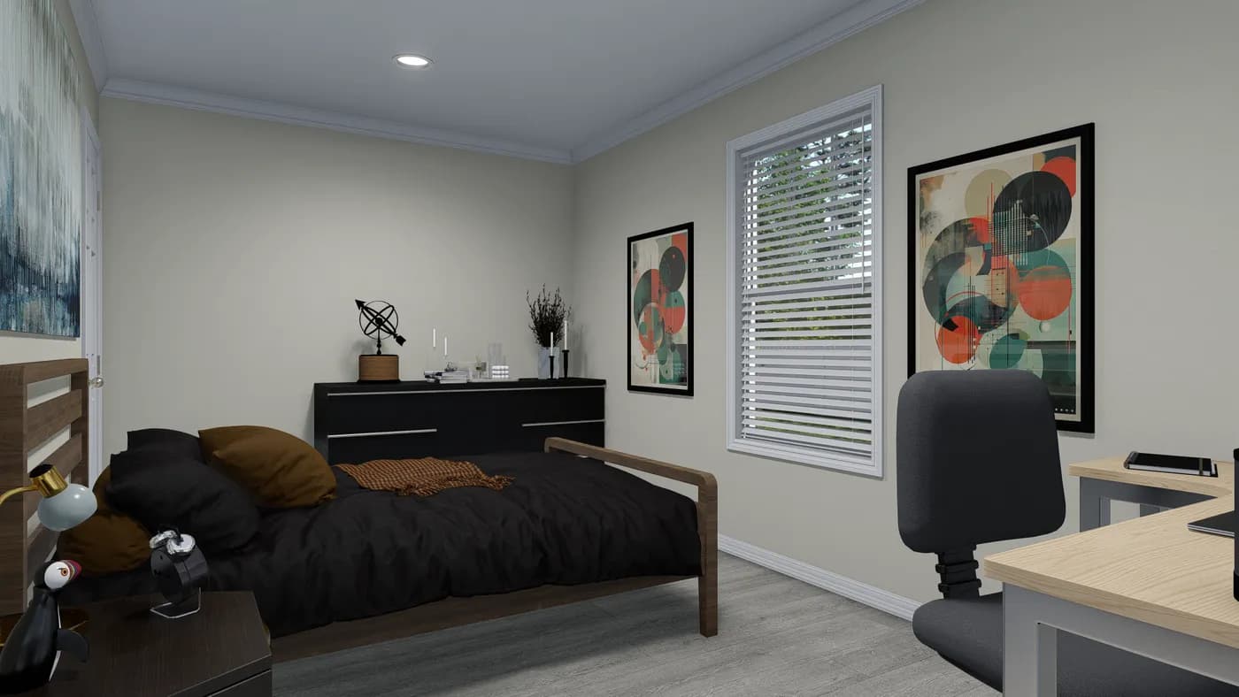 The 930 "HOLDEN" 7616 Bedroom. This Manufactured Mobile Home features 3 bedrooms and 2 baths.