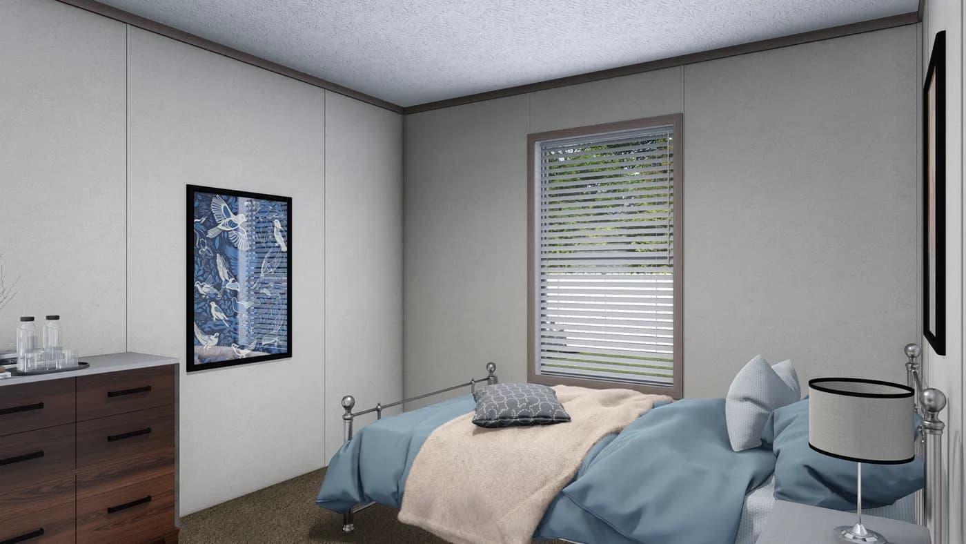 The 5628-E845P THE PULSE Guest Bedroom. This Manufactured Mobile Home features 3 bedrooms and 2 baths.