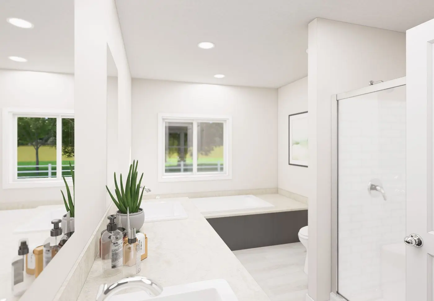 The 5022 IMAGINE Primary Bathroom. This Manufactured Mobile Home features 3 bedrooms and 2 baths.