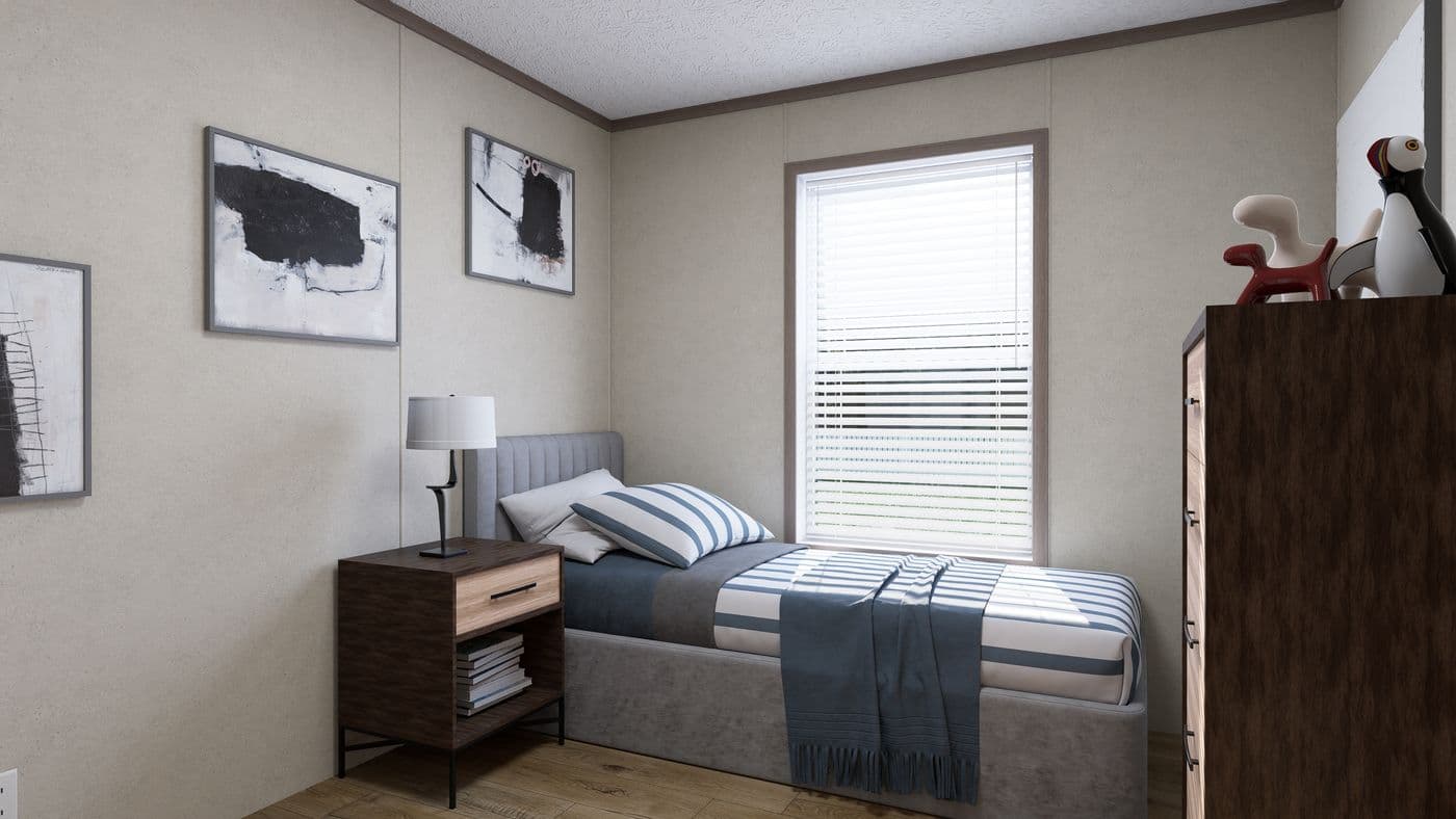 The 5628-CC52 COMPASS 56 Guest Bedroom. This Manufactured Mobile Home features 3 bedrooms and 2 baths.