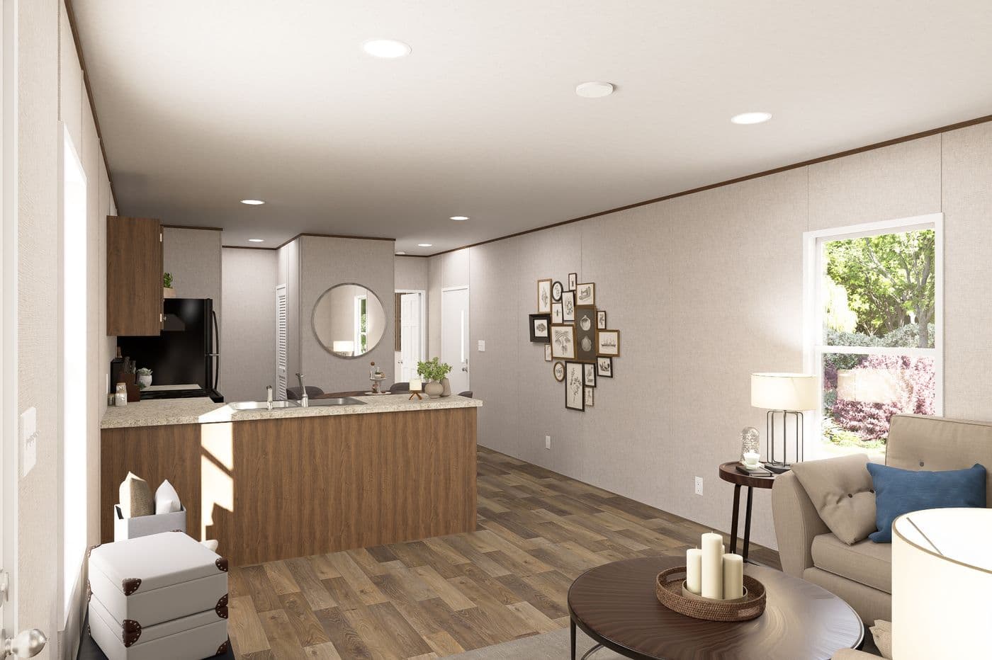 The DOGWOOD Living Room. This Manufactured Mobile Home features 2 bedrooms and 2 baths.