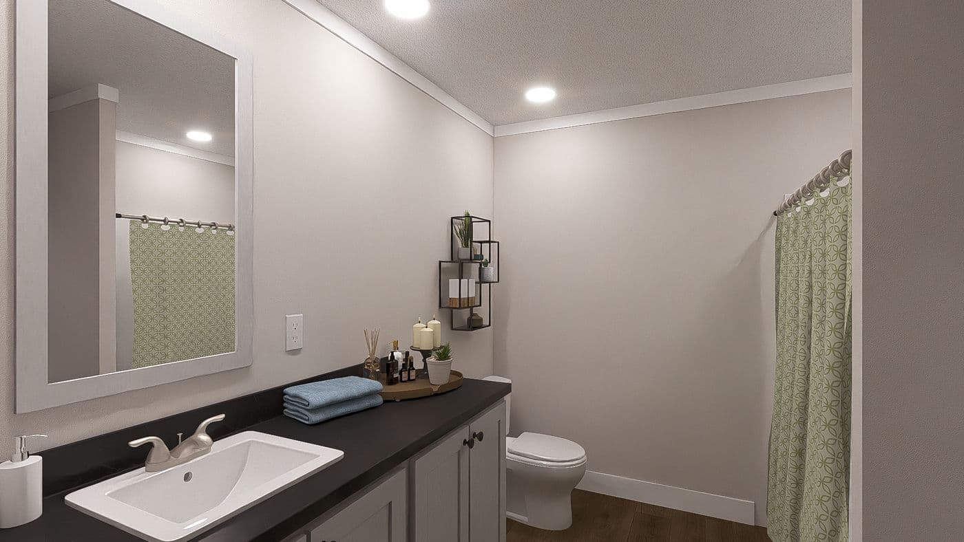 The LEAN ON ME Guest Bathroom. This Modular Home features 3 bedrooms and 2 baths.