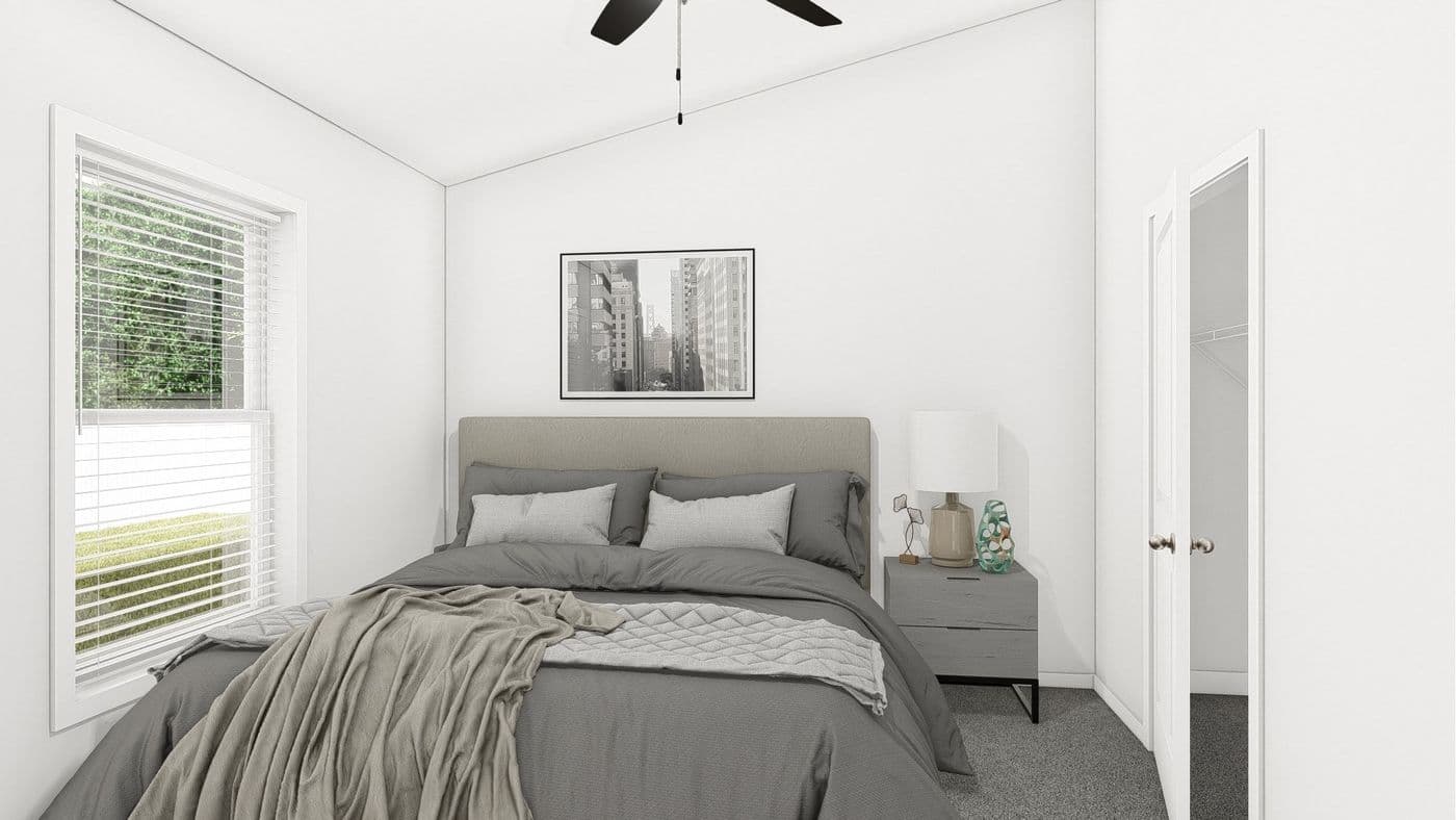 The ING564F SHASTA GW Bedroom. This Manufactured Mobile Home features 3 bedrooms and 2 baths.