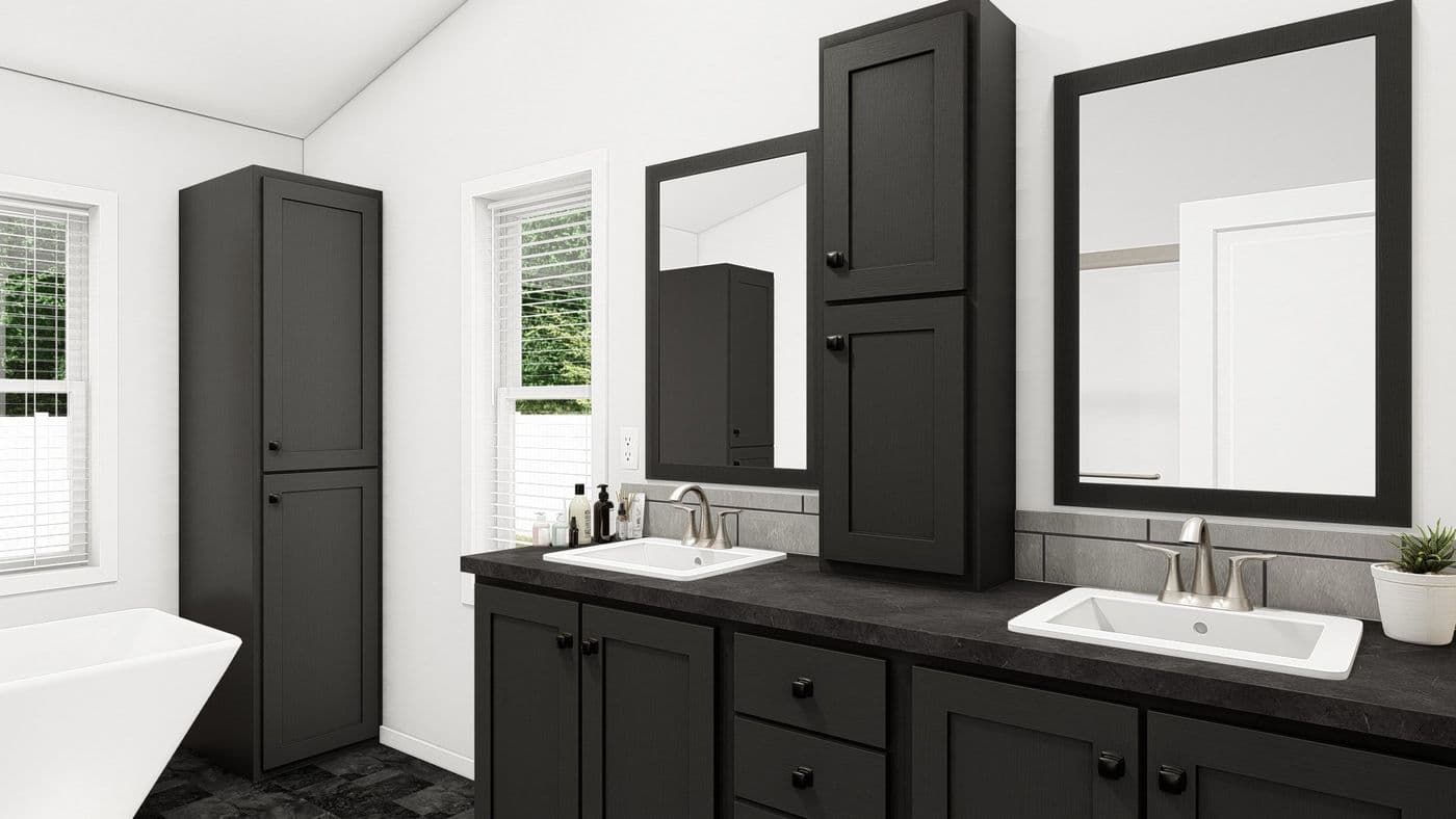 The ING564F SHASTA GW Primary Bathroom. This Manufactured Mobile Home features 3 bedrooms and 2 baths.