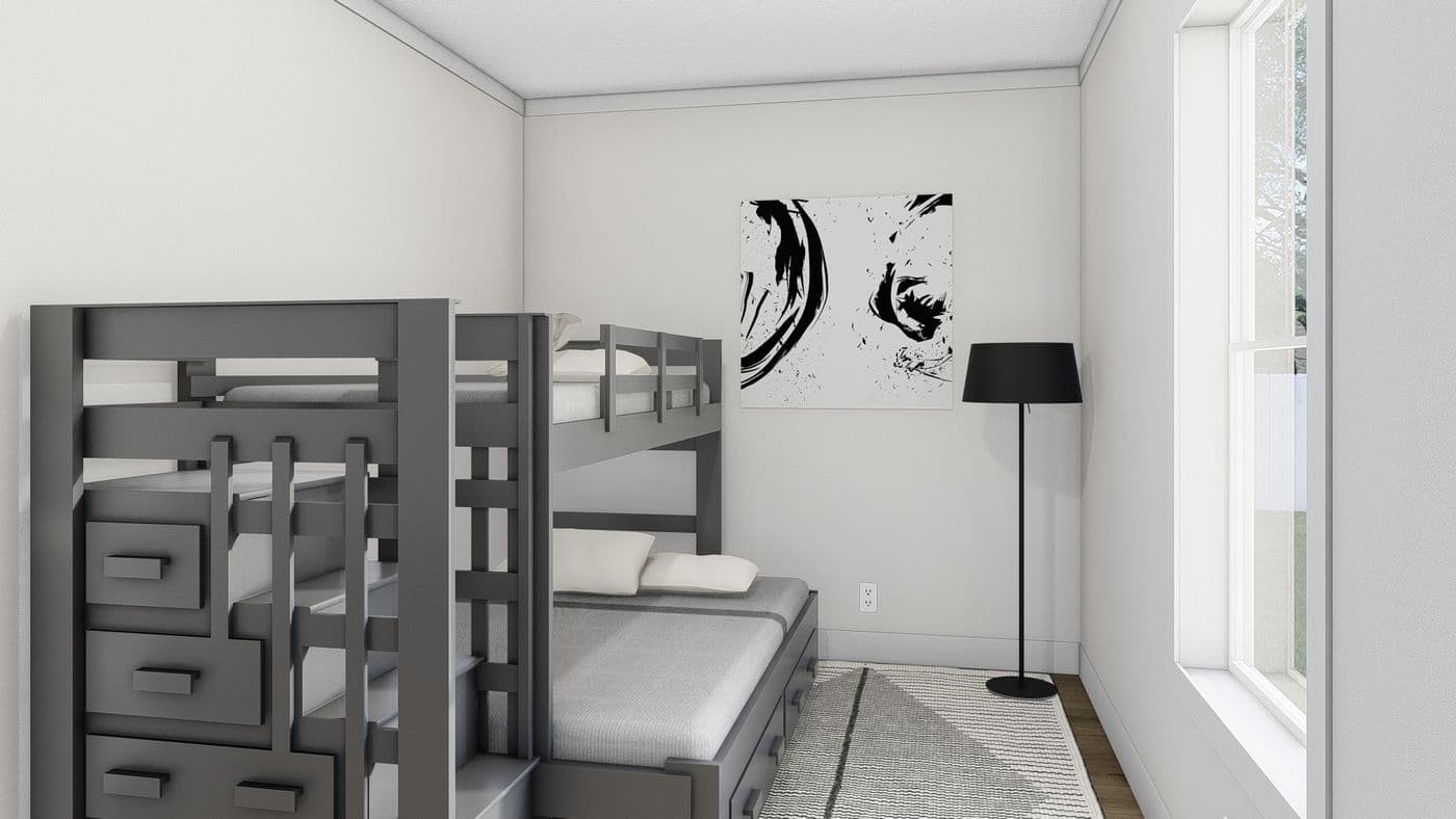 The BORN TO RUN Guest Bedroom. This Manufactured Mobile Home features 2 bedrooms and 2 baths.