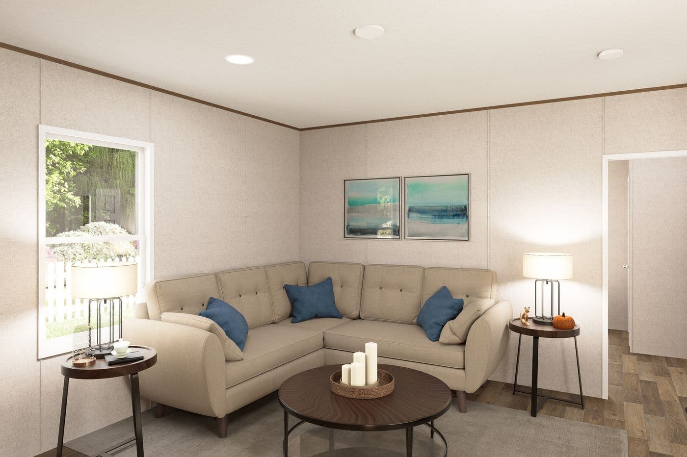 The ELM Living Room. This Manufactured Mobile Home features 2 bedrooms and 1 bath.