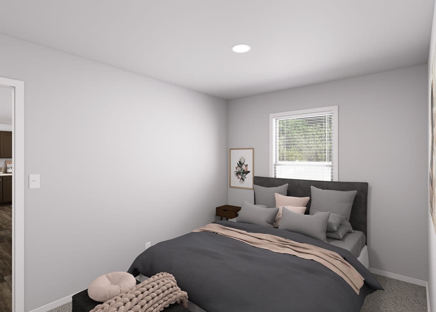 The SLE 481F Bedroom. This Manufactured Mobile Home features 3 bedrooms and 2 baths.