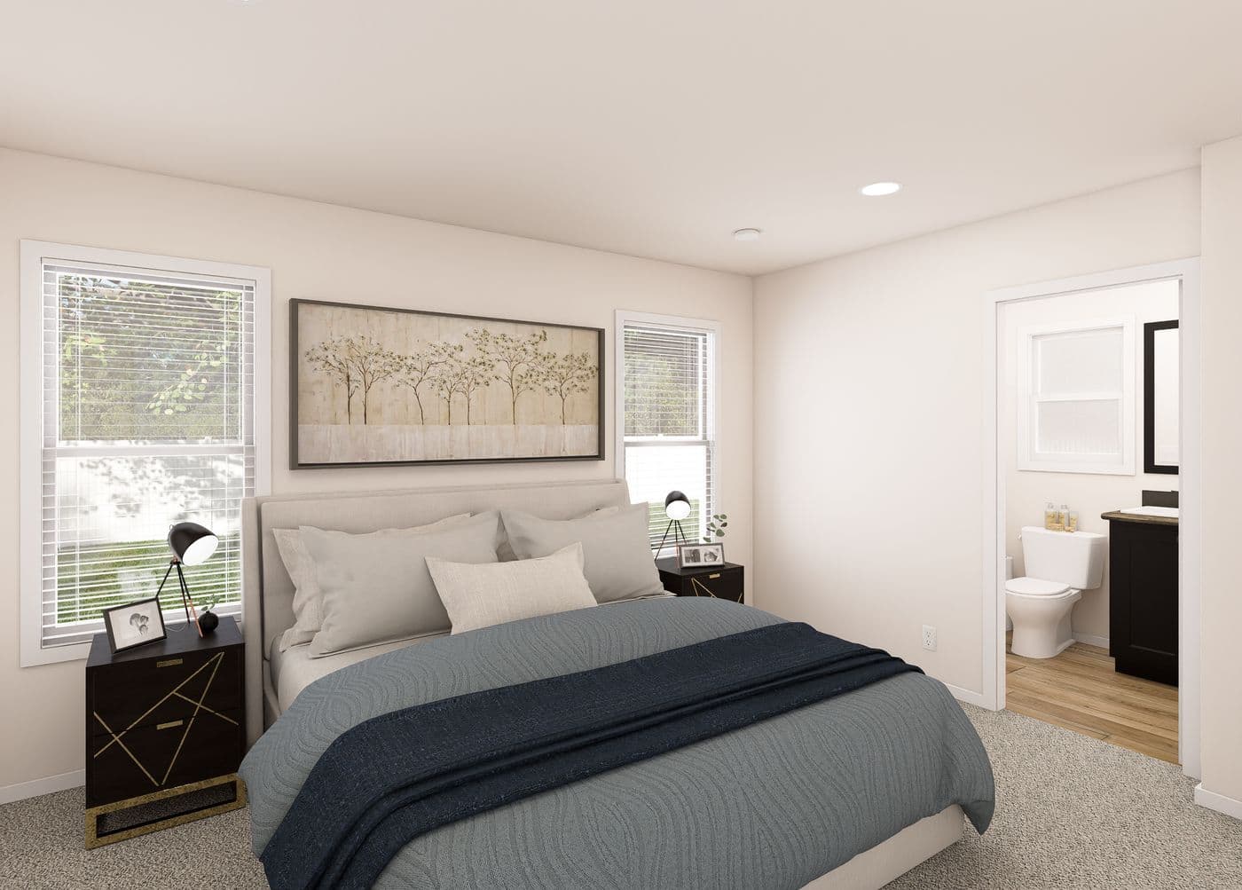 The DRM402P 2040' DREAM Primary Bedroom. This Manufactured Mobile Home features 2 bedrooms and 2 baths.