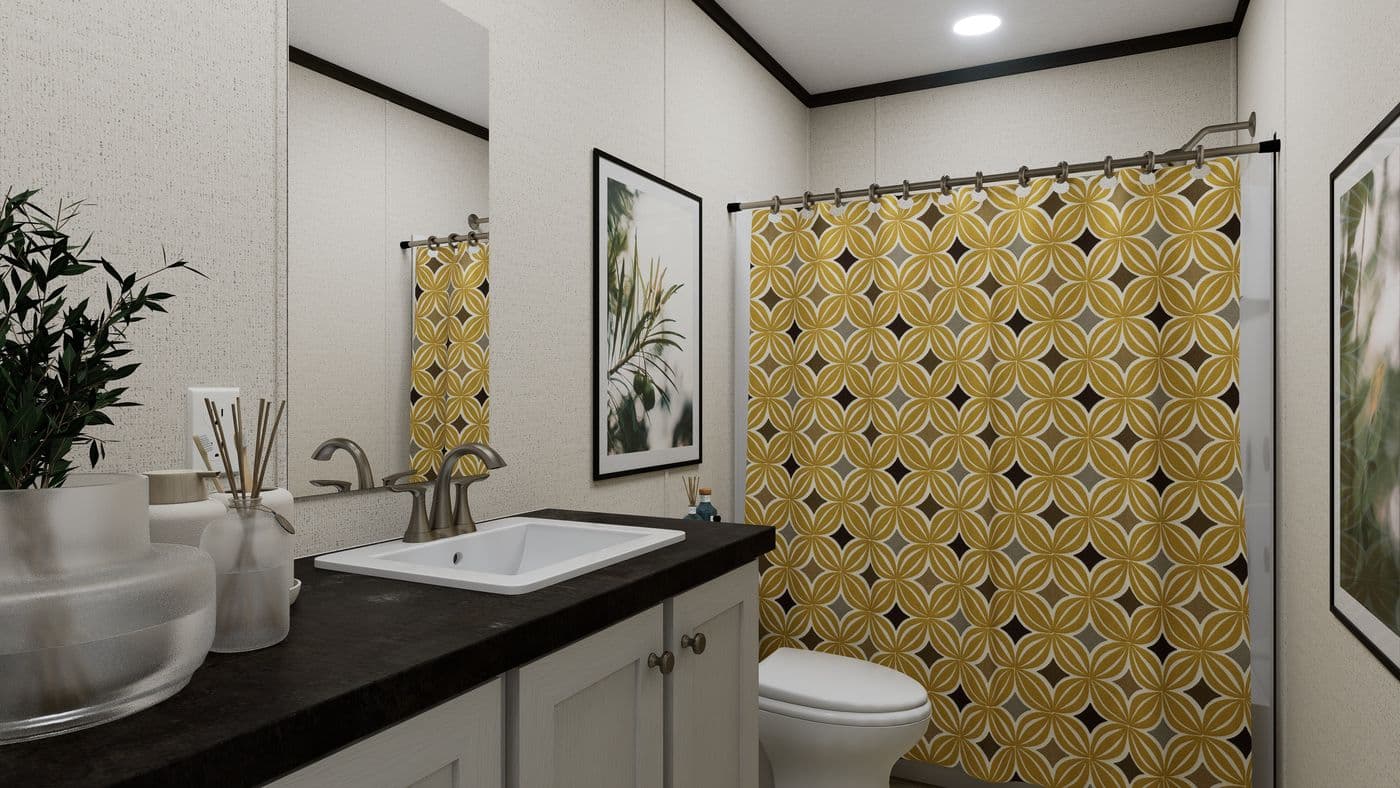 The VENTURE Guest Bathroom. This Manufactured Mobile Home features 4 bedrooms and 2 baths.