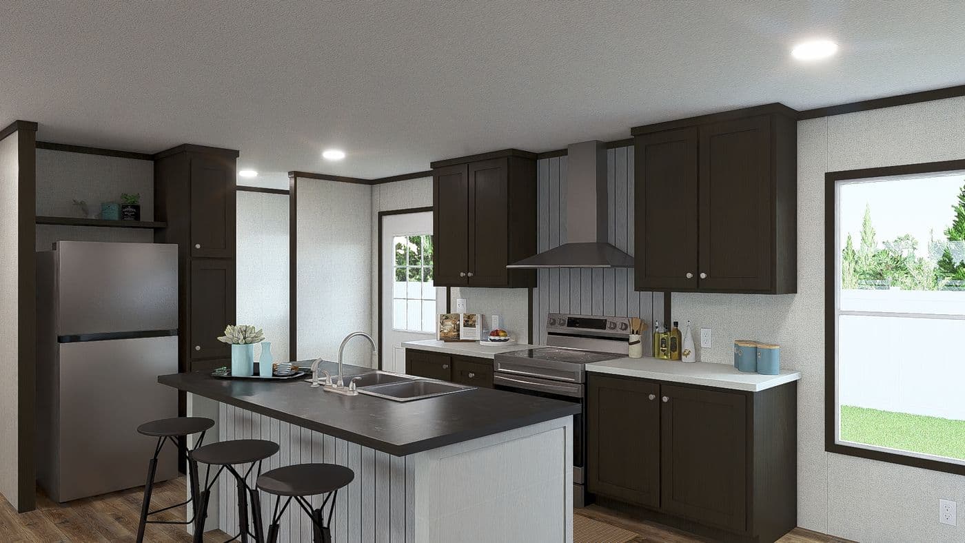 The DISCOVER Kitchen. This Manufactured Mobile Home features 3 bedrooms and 2 baths.