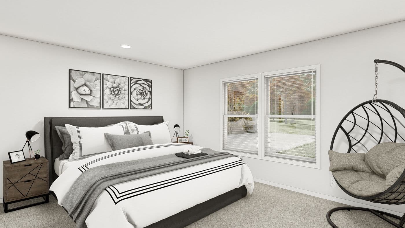 The ING681F EUCALYPTUS GW Primary Bedroom. This Manufactured Mobile Home features 3 bedrooms and 2 baths.
